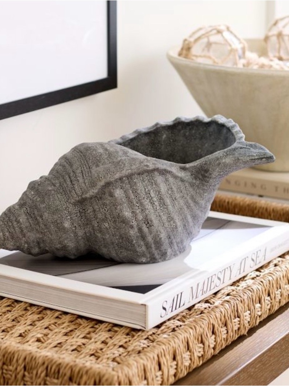 Pottery Barn Grayish Black Artisan Ceramic Conch Shell Sculpture Sold Out New